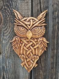 Wooden Celtic Owl Etsy In 2021 Wood Carving Art Wooden Owl Dremel Wood Carving