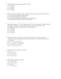 Notes on the atomic mass of particular elements: Chapter 3 Questions