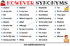 However Synonym List Of 40 Powerful Synonyms For However English Study Online Good Vocabulary Words Essay Writing Skills Learn English Words