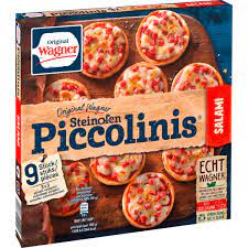 Wagner steinofen piccolinis vegan bbq chicken style und spinat mit pinienkernen / cost $150 for two people (approx.) products for businesses we're hiring. Wagner Piccolinis Salami 9x30g Pizza Snack Tiefkuhlprodukte Alle Produkte Online Bestellen Konsum Leipzig
