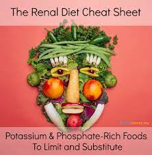 Unique online food database for renal diet with protein, sodium, potassium and phosphorus as well as calorie and water contents of foods. Renal Diet Cheat Sheet Foods High In Potassium Phosphate