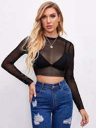 Womens short sleeve/long sleeve square neck t shirts tops tees. Shein Sheer Mesh Long Sleeve Crop Top Without Bra Shein Uk