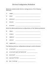 The leading number indicates the energy level. W311 Electron Configuration Worksheet Electron Configuration Worksheet Write The Unabbreviated Electron Configurations Of The Following Elements 1 Course Hero