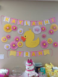 This will serve as baby duck shower theme table decorations as well as saving money on printed place cards. Girl Duck Theme Baby Shower Baby Shower Duck Duck Baby Shower Theme Girl Baby Shower Decorations