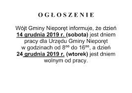 Podsumowujemy najważniejsze informacje dnia związane z pandemią i jej skutkami. 14 Grudnia 2019 R Sobota Jest Dniem Pracy Dla Urzedu Gminy Nieporet A Dzien 24 Grudnia 2019 R Wtorek Jest Dniem Wolnym Od Pracy Gmina Nieporet