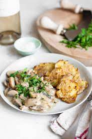 zurich style veal with creamy mushroom sauce and smashed potatoes eat little bird recipe creamy mushroom sauce stuffed mushrooms smashed potatoes