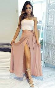 Fashion Two Piece Pink Prom Dress With Split Cute 2 Piece Chiffon Party Dress With Split Prom Dresses Two Piece Chiffon Prom Dress Prom Dresses Long