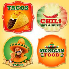Mexican Food With Tacos And Chili Labels Vector Vector Food Vector Label Free Download Mexican Food Recipes Food Food Clipart