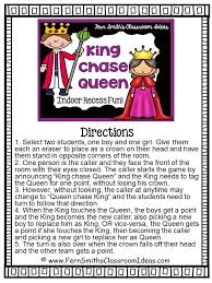 Indoor Recess Blues Free King Chase Queen Printable Directions Recess Games Indoor Recess Games Indoor Games For Kids