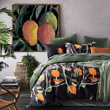Furniture crafting mid century inspired bed ashley via. Mid Century Modern Inspired Botanical Print Vintage Retro Mod Bedding Egyptian Cotton Duvet Cover Set Minimalist Chic Eikei
