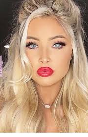 A precise application is key when wearing red lipstick. Glossy Red Lips And Blue Eyes Perfect Red Lips Red Lip Makeup Blonde Ponytail