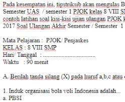 Soal pts pjok kelas 8 semester 2 k13 tahun 2021 download file size : Soal Ukk Uas Pjok Penjaskes Kelas 8 Smp Semester 1 Tipstriksib