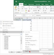 ms excel 2016 how to show bottom 10 results in a pivot table