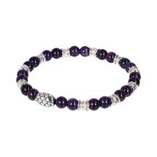 Bracciale Elastico con Elemento Texture Sirena e Pietra Naturale Ametista Viola 