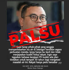 Pejabat Menteri Besar Selangor Nafi Berita Palsu Isu Air Di Sabah