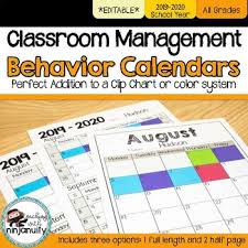 Editable Clip Chart Monthly Behavior Calendars 2019 2020 School Year