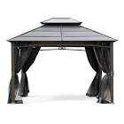 Skyline Outdoor Patio Hard-Top Gazebo w/ Bug Net, for All-Season, Black, 10x12-ft Canvas