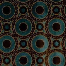 Peacock Blue Velvet Geometric Fabric Brown Blue Suzani Contemporary Velvet For Furniture Upholstery Peacock Blue H Pfau Stoff Polsterstoffe Geometrisch