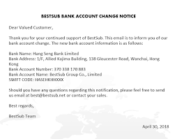 This email informs the change of bank account. Bestsub Bank Account Change Notice Bestsub Al Mahir Printing Equipment Trading Sublimation Blanks Heat Transfer Promotional Gifts