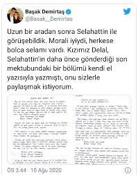 Hdp, resmi twitter hesabından selahattin demirtaş hakkında verilen tahliye kararına ilişkin açıklamada bulundu. Demirtas Tan Mektup Kendin Olma Guney Dogu Medya Facebook