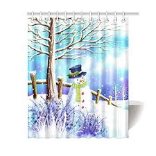 Gckg Christmas Snowman Under Tree Shower Curtain Winter Snow Scene Polyester Fabric Shower Curta Tree Shower Curtains Fabric Shower Curtains Christmas Snowman