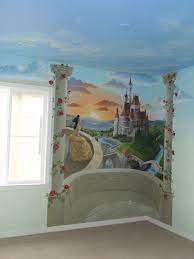 How to paint a castle wall. Beauty And The Beast Mural In A Nursery Featuring Belle Watching The Sunset Behind A Castle The Whole Room Is Childrens Murals Kids Room Murals Art Wall Kids