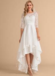Ein schickes kleid mit satin gürtel und reiche dekoration. A Linie U Ausschnitt Asymmetrisch Satin Spitze Brautkleid 002215653 Jj S House