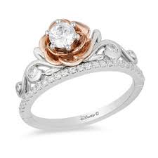 Enchanted Disney Belle 1 2 Ct T W Diamond Rose Tiara Engagement Ring In 14k Two Tone Gold