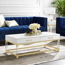 Inspired Home Caspian 48 In White Gold Large Rectangle Wood Coffee Table With 2 Drawers Ct159 09wg Hd The Home Depot Decorate your coffee table with style.