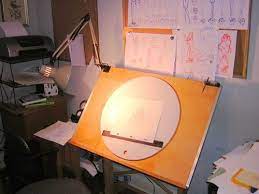 Animation desk provides versatile tools for creating frame animation. Another Adapted Drafting Table With Plexiglass Disc Plexiglass Disc With Thin Metal Tape Down Peg Bar Note Th Drawing Desk Artist Workspace Drawing Table
