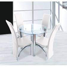 Compact Round Clear Glass Dining Set 4 Dining Cream Chairs Cream Dining Chairs Kitchen Table Settings Glass Dining Table