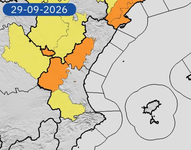 Mapa de avisos activados en la Comunitat, generada por IA