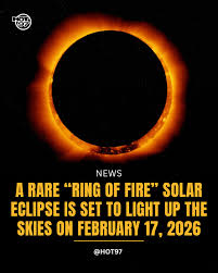 On February 17, 2026, the world will witness an annular solar eclipse, the  stunning “ring of fire” phenomenon that happens when the Moon moves in  front of the Sun but doesn't fully