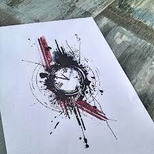 Image credit goes to : Bunette Abstract Watercolor Trash Polka Clock Tattoo