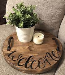 Excited To Share This Item From My Etsy Shop Welcome Wooden Serving Tray Kitchen Tray Rustic Decorative Tray H Diy Serving Tray Wooden Crafts Wooden Decor