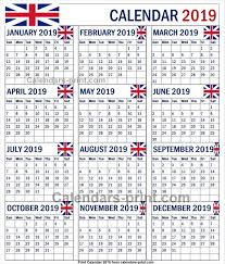 Year Calendar 2019 Uk Free Calendar Template Calendar Template Free Calendars To Print
