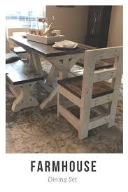 Dining table with 2 benches and 2 chairs. Farmhouse Table Farmhouse Dining Set With Benches And Chairs We Build These Tables Cu Farmhouse Style Kitchen Farmhouse Dining Set Scandinavian Dining Chairs