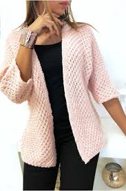 Taille grosse maille très jolies, tient chaud. Pretty Trendy Pink Cardigan In Chunky Knit