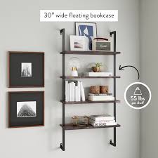 Shelves made in europe and china in many different sizes and colour finishes. Theo 4 Shelf Bookcase Floating Wall Mount Natural Wood Industrial Pipe Metal Frame Nutmeg Black Nathan James