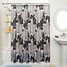 Black And White Fabric Shower Curtain Kennedy Fabric Shower Curtain In Black White Leaf Beyond The Rack Fabric Shower Curtains Shower Curtain Hooks Curtains