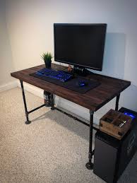 In the second episode of first time makes, i make some more furniture for my room: Just Finished My Pipe Desk With Stained Butcher Block Top Screw You Home Depot Guy It Worked Battlestations