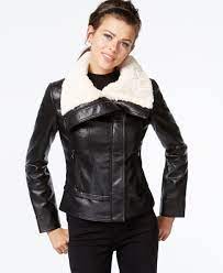 Guess Faux Fur Collar Faux Leather Jacket Coats Women Macy S Leather Jacket Faux Fur Collar Faux Leather Jackets