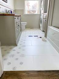 Stencilling Staggered Floor Tiles Budget Friendly Stencilled Floor Designs By Karan In 2021 Painted Bathroom Floors Flooring Painting Tile Floors