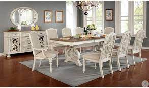 Farmhouse Reimagined Antique White Extendable Trestle Dining Room Set In 2021 Oak Dining Room Furniture White Dining Room Sets White Dining Room