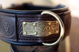 Custom Embellished Dog Collar With Nameplate Mattis Brown Etsy In 2020 Leather Dog Collars Grey Leather Leather Protectant