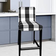 Plants and mirror in black and white bathroom interior with checkered floor and stool. Ikea Henriksdal Bar Stool Chair Cover Large Black Plaid Buffalo Check Affordable Designer Custom Handmade Trendy Fashionable Locally Made High Quality