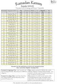 Ramadan 1438 Toronto Gta Fasting And Prayer Timetable