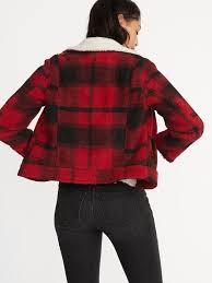 Plaid Sherpa Moto Jacket For Women Old Navy Jackets For Women Moto Jacket Retro Vintage Style