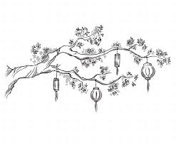 Tree Branch With Chinese Lanterns Preview Graphicriver Branch Drawing Flower Drawing Ink Illustrations