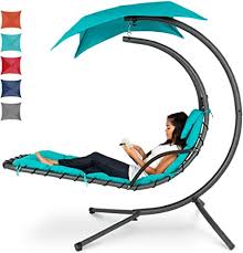 Here's how to store your lawn and folding chairs so they're out of your way. Amazon Com Best Choice Products Outdoor Hanging Curved Steel Chaise Lounge Chair Swing W Built In Pillow And Removable Canopy Teal Garden Outdoor